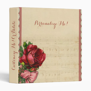 Elegant Vintage Roses Music Lace Personalized 3 Ring Binder