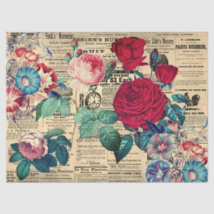 Elegant Vintage Roses on Antique Newspaper Tissue Paper