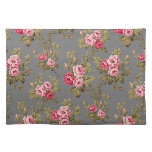 Elegant Vintage Roses on Gray Background Cloth Placemat