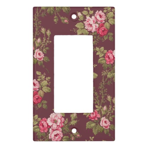 Elegant Vintage Roses on Maroon Background Light Switch Cover