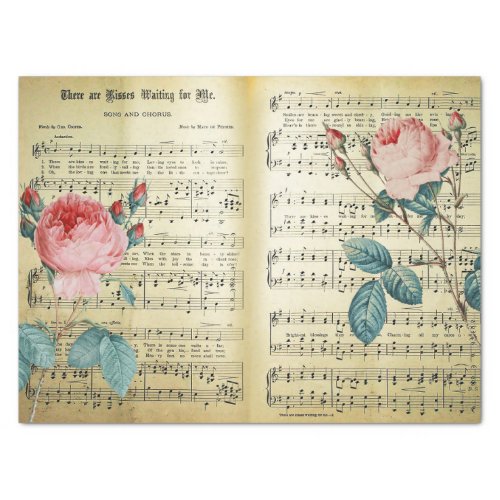 Elegant Vintage Roses on Musical Notes Song Sheet