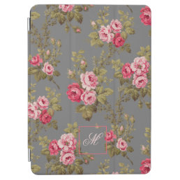 Elegant Vintage Roses w/Monogram-Gray Background iPad Air Cover