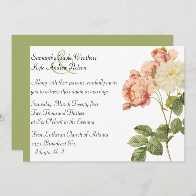 Elegant Vintage Roses Wedding Invitation (Front/Back)