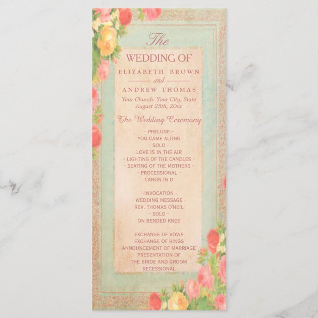 Elegant Vintage Roses Wedding Program
