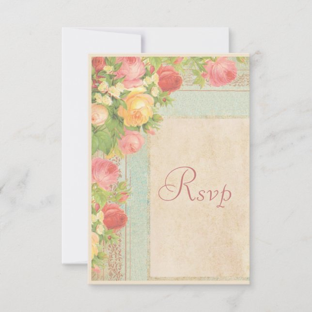 Elegant Vintage Roses Wedding RSVP (Front)