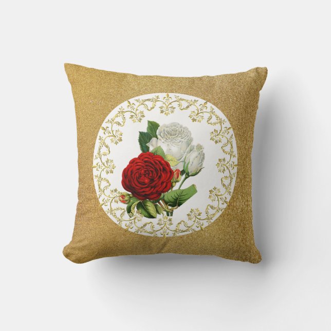 Elegant Vintage Roses with Gold Boudoir Throw Pillow (Front)