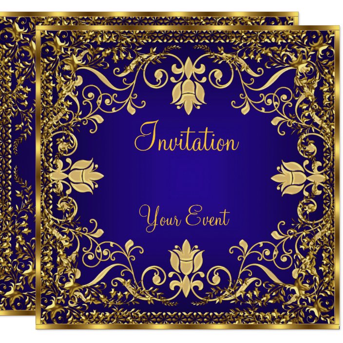 Elegant Vintage Royal Blue Gold Invitation Zazzle Com