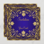 Elegant Vintage Royal Blue Gold Invitation at Zazzle