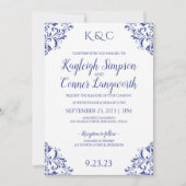 Elegant Vintage Royal Blue Wedding Invitations (Front)