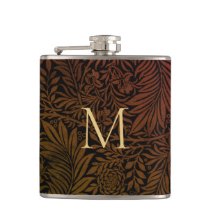 Elegant Vintage Rust Orange Floral Gold Monogram Flask