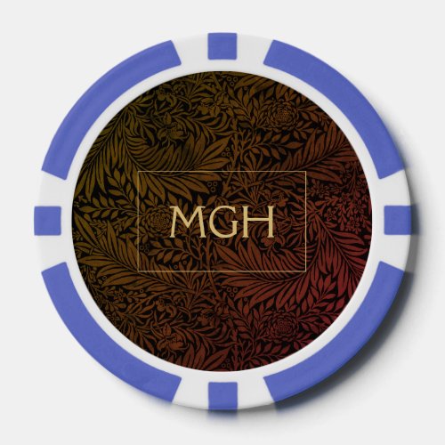 Elegant Vintage Rust Orange Floral Gold Monogram Poker Chips