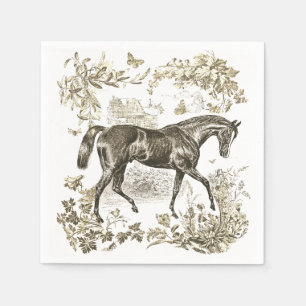 Elegant Vintage Rustic Beige Horse Floral Toile Napkins