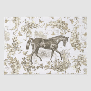 Elegant Vintage Rustic Beige Horse Floral Toile Tissue Paper