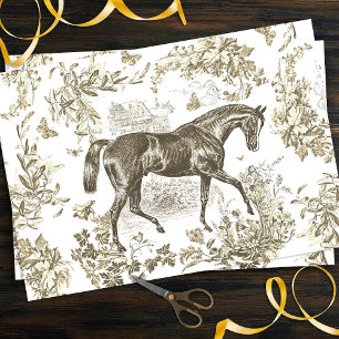 Elegant Vintage Rustic Beige Horse Floral Toile Tissue Paper