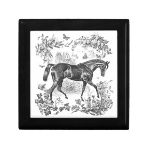 Elegant Vintage Rustic Black Horse Floral Toile Gift Box