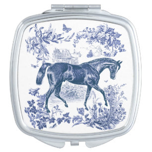 Elegant Vintage Rustic Blue Horse Country Toile Compact Mirror