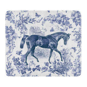 Elegant Vintage Rustic Blue Horse Country Toile Cutting Board