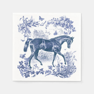 Elegant Vintage Rustic Blue Horse Floral Toile Napkins