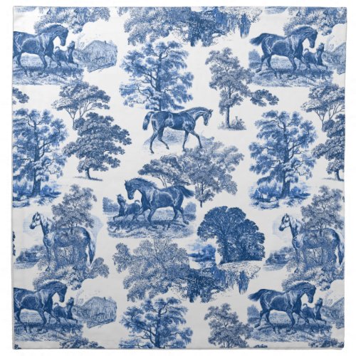 Elegant Vintage Rustic Blue Horses Country Toile Cloth Napkin