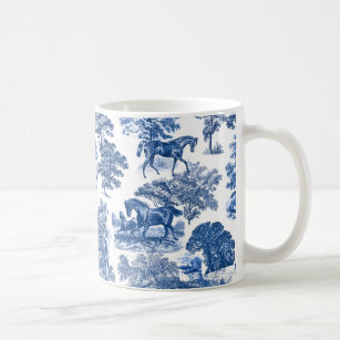 Elegant Vintage Rustic Blue Horses Country Toile Coffee Mug