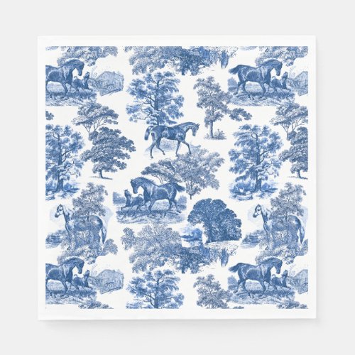 Elegant Vintage Rustic Blue Horses Country Toile Napkins