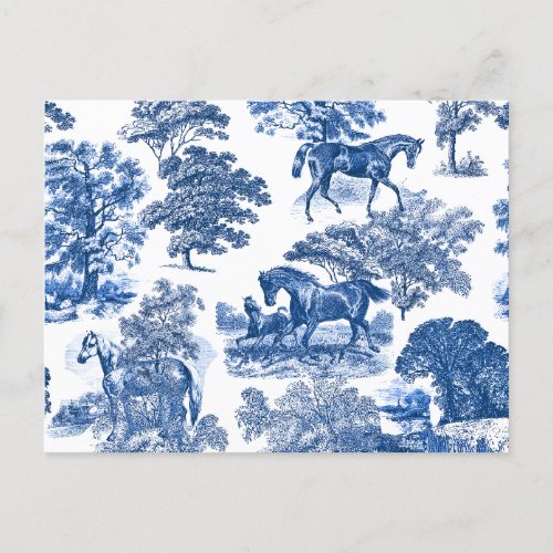 Elegant Vintage Rustic Blue Horses Country Toile Postcard