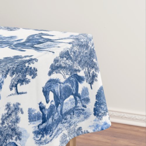 Elegant Vintage Rustic Blue Horses Country Toile Tablecloth