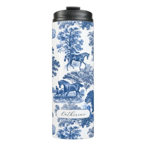 Elegant Vintage Rustic Blue Horses Country Toile  Thermal Tumbler