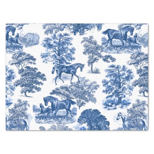 Elegant Vintage Rustic Blue Horses Country Toile Tissue Paper