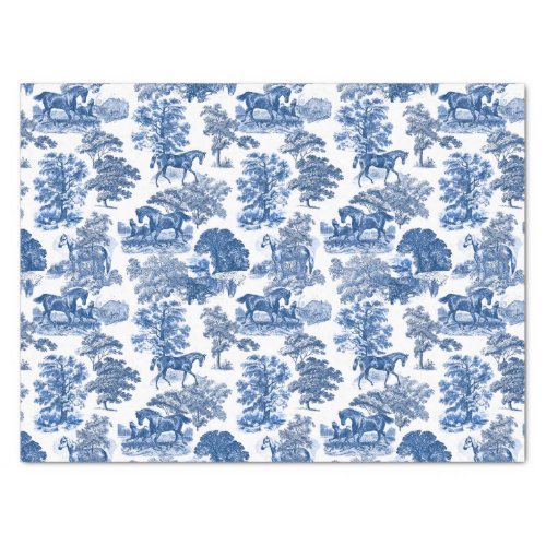 Elegant Vintage Rustic Blue Horses Country Toile Tissue Paper