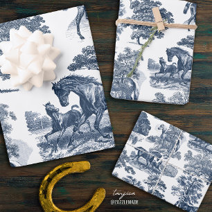 Elegant Vintage Rustic Blue Horses Country Toile Wrapping Paper Sheets
