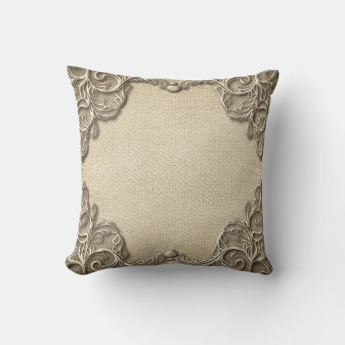 Elegant Vintage Rustic Burlap Lace Southern Charm Throw Pillow