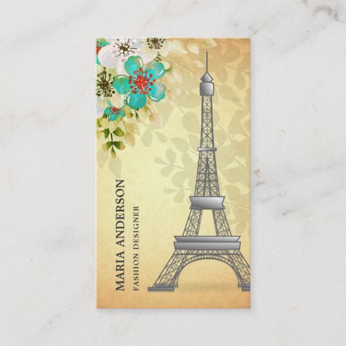 Elegant Vintage Rustic Floral Paris Eiffel Tower Business Card
