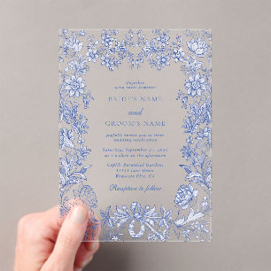 Elegant Vintage Rustic French Blue Floral Wedding Acrylic Invitations