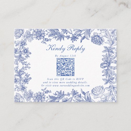Elegant Vintage Rustic French Blue Floral Wedding Enclosure Card