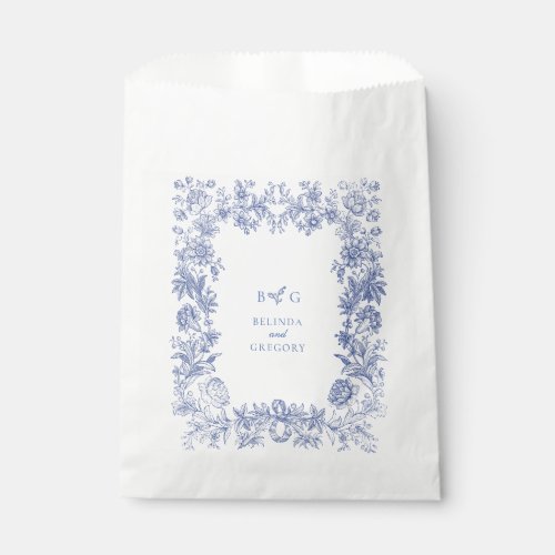 Elegant Vintage Rustic French Blue Floral Wedding Favor Bag