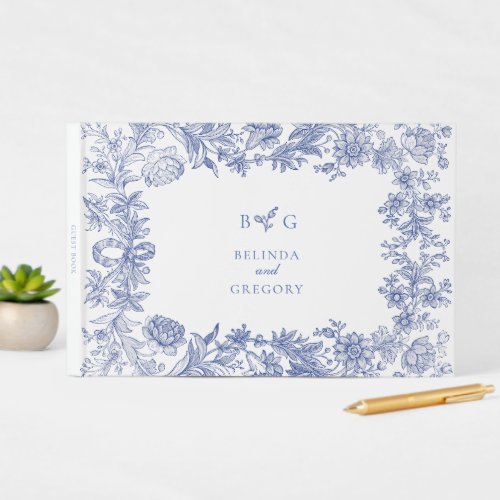 Elegant Vintage Rustic French Blue Floral Wedding Guest Book