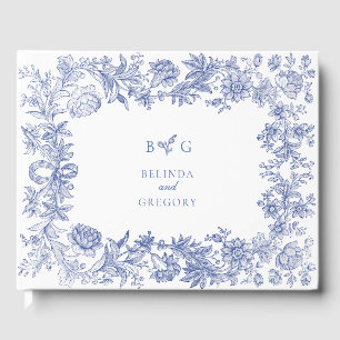 Elegant Vintage Rustic French Blue Floral Wedding Guest Book