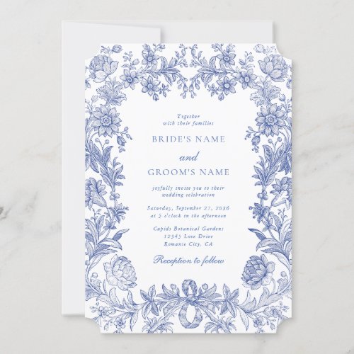 Elegant Vintage Rustic French Blue Floral Wedding Invitation