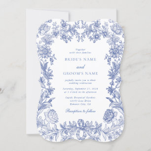 Elegant Vintage Rustic French Blue Floral Wedding Invitation
