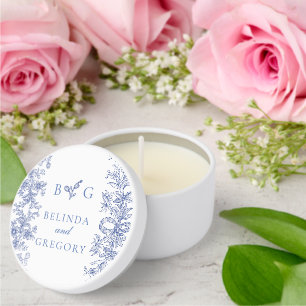 Elegant Vintage Rustic French Blue Floral Wedding Mini Candle Favors