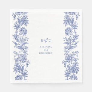 Elegant Vintage Rustic French Blue Floral Wedding Napkins