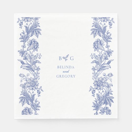 Elegant Vintage Rustic French Blue Floral Wedding Napkins