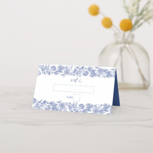 Elegant Vintage Rustic French Blue Floral Wedding Place Card