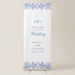 Elegant Vintage Rustic French Blue Floral Wedding Retractable Banner
