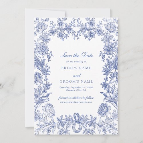 Elegant Vintage Rustic French Blue Floral Wedding Save The Date