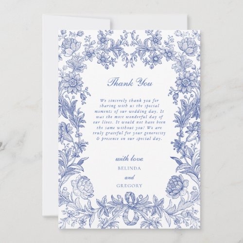 Elegant Vintage Rustic French Blue Floral Wedding Thank You Card