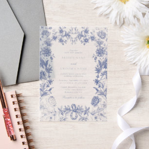 Elegant Vintage Rustic French Blue Floral Wedding Vellum Invitations