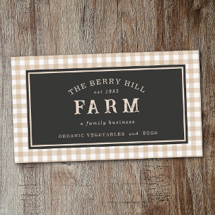 Elegant Vintage Rustic Gingham Farm Business Card