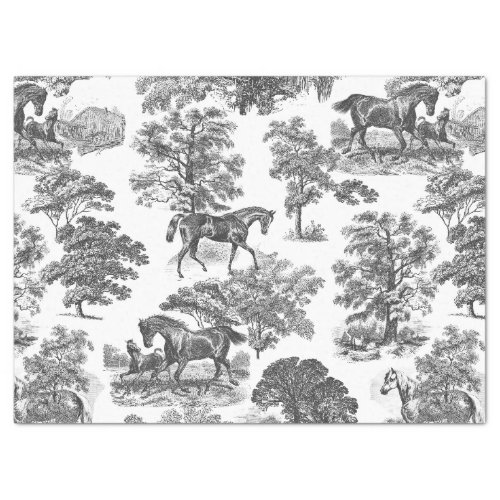 Elegant Vintage Rustic Gray Horses Toile Tissue Paper